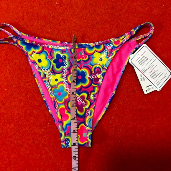 Vibrant abstract flowers double string cheeky bikini swimsuit bottom NWT - Picture 10 of 10